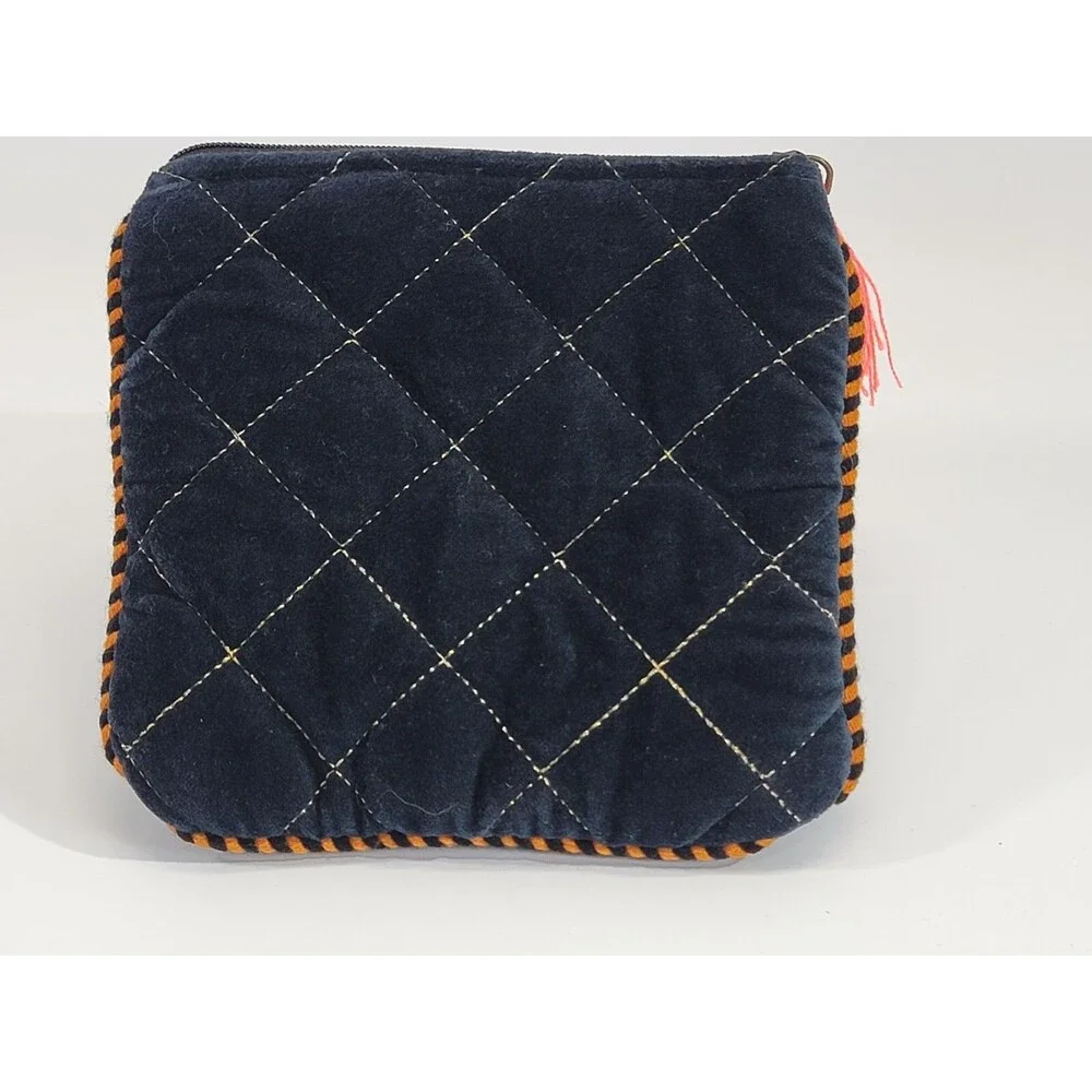 Macchia di Ruggine Black & Orange Velvet Quilted Zip Pouch Bag Purse Clutch EUC‎